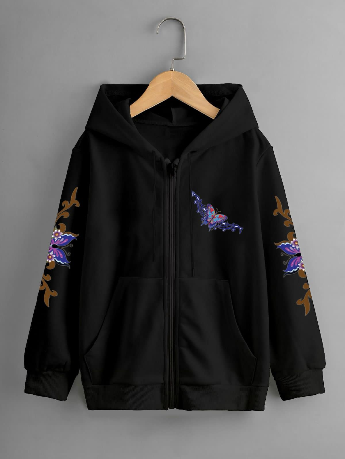 GIRLS PRINTED ZIPPER HOODIE