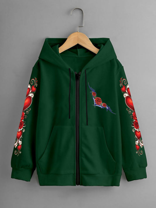GIRLS PRINTED ZIPPER HOODIE