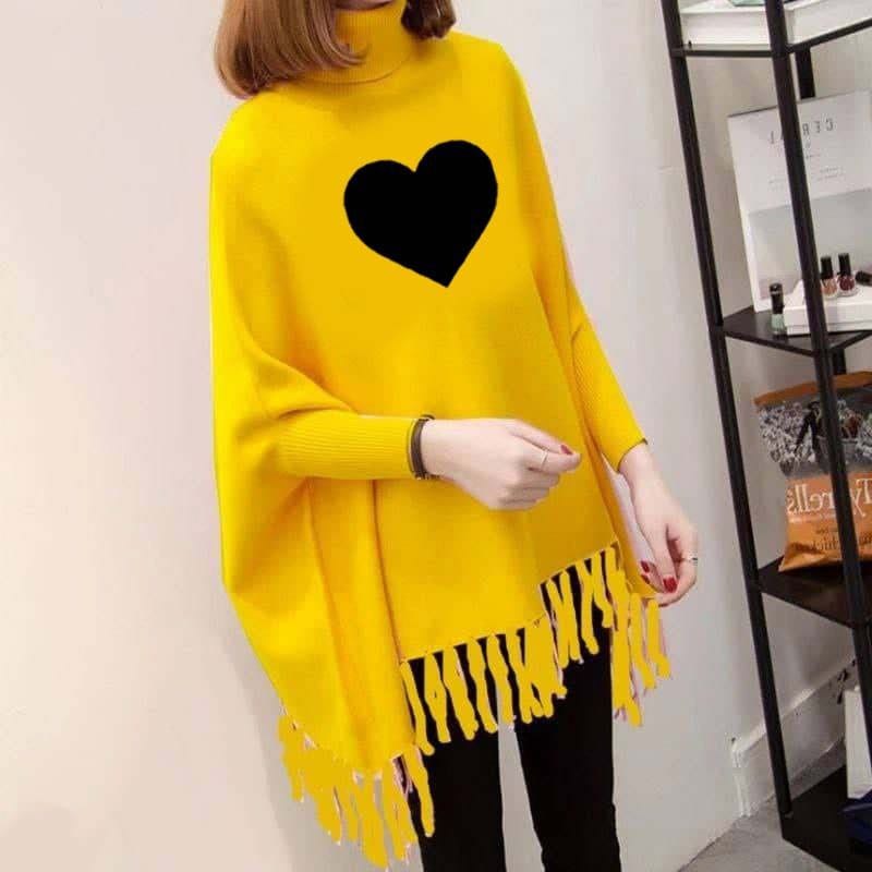 Heart Printed Poncho For Women