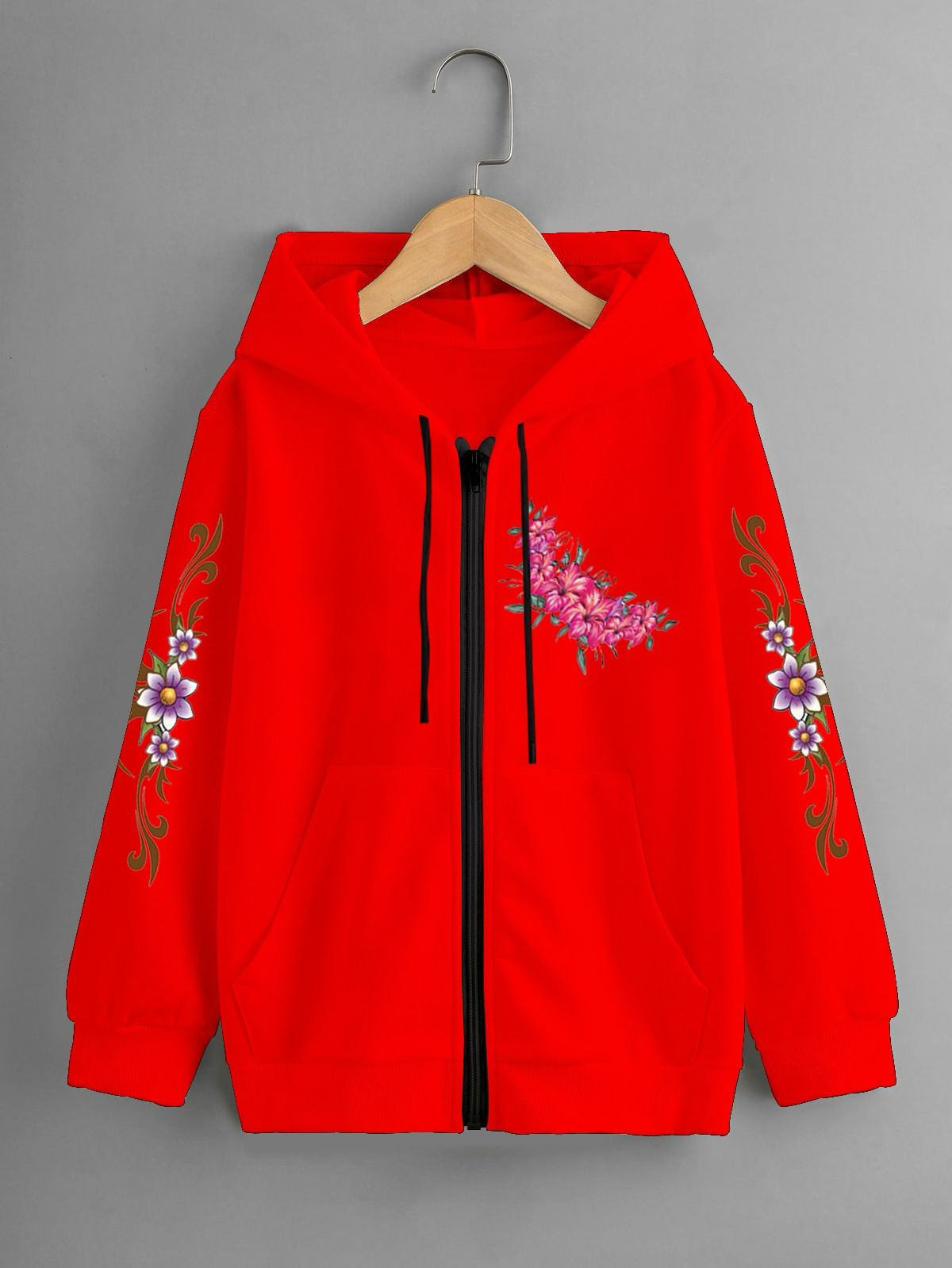 GIRLS PRINTED ZIPPER HOODIE