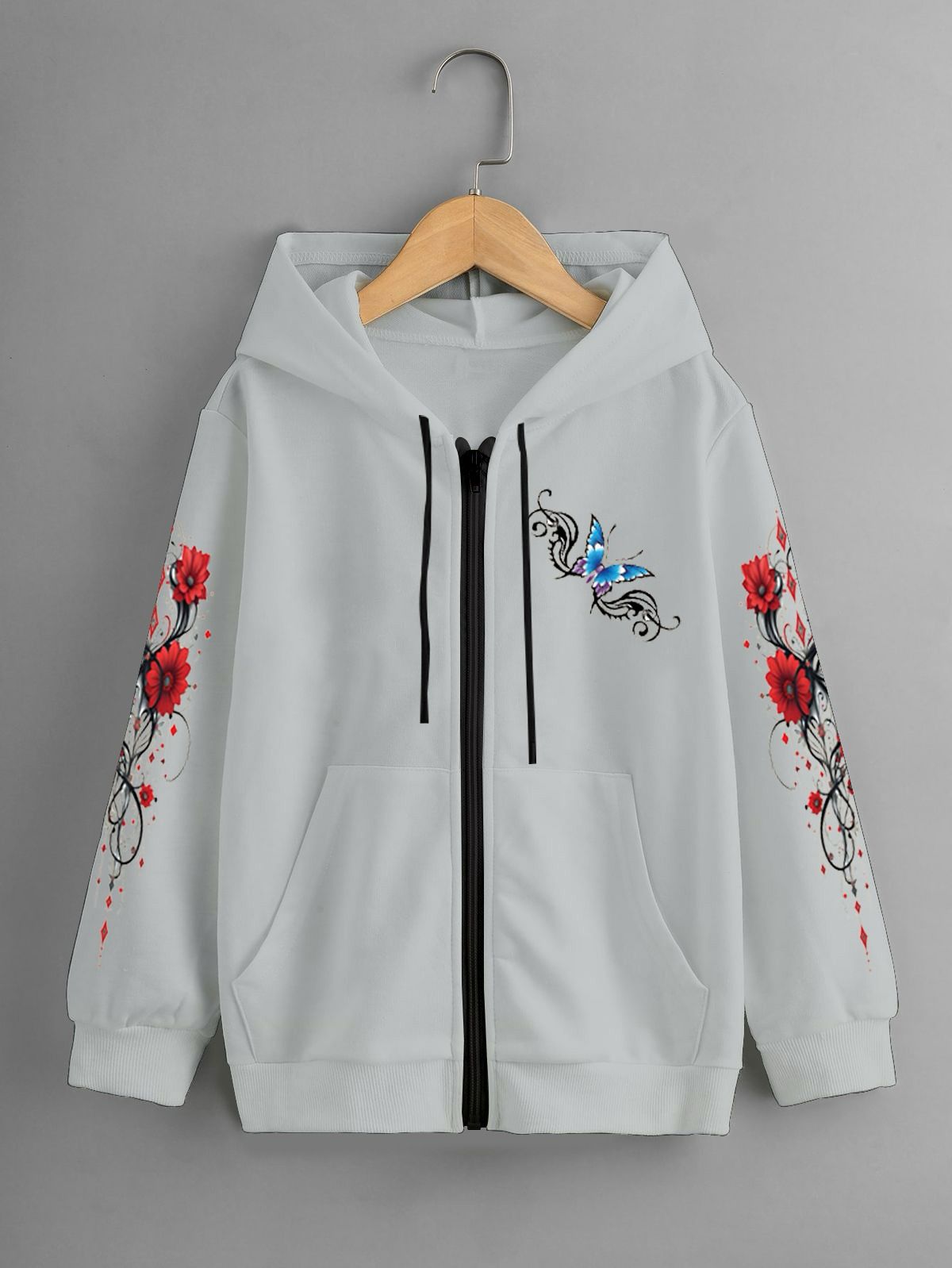 GIRLS PRINTED ZIPPER HOODIE