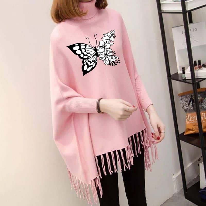 Butterfly Printed Poncho For Women