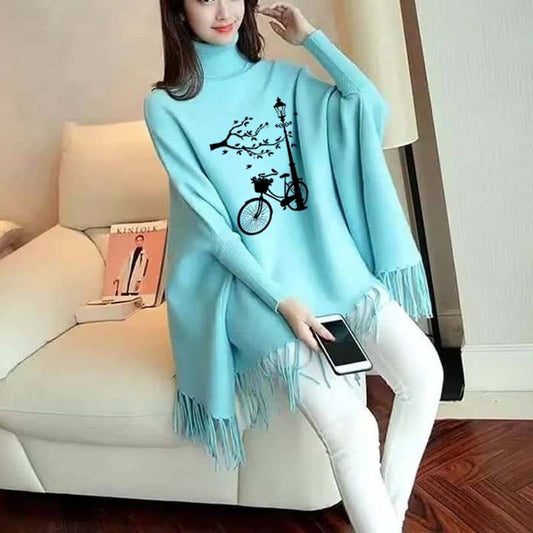 Bicycle Printed Poncho For Women