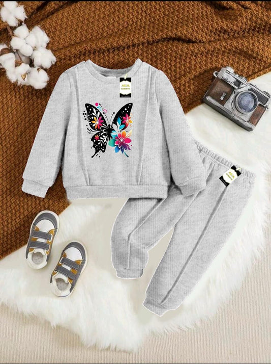 KIDS BUTTERFLY PRINTED TRACKSUIT SWEATSHIRT & TROUSERS