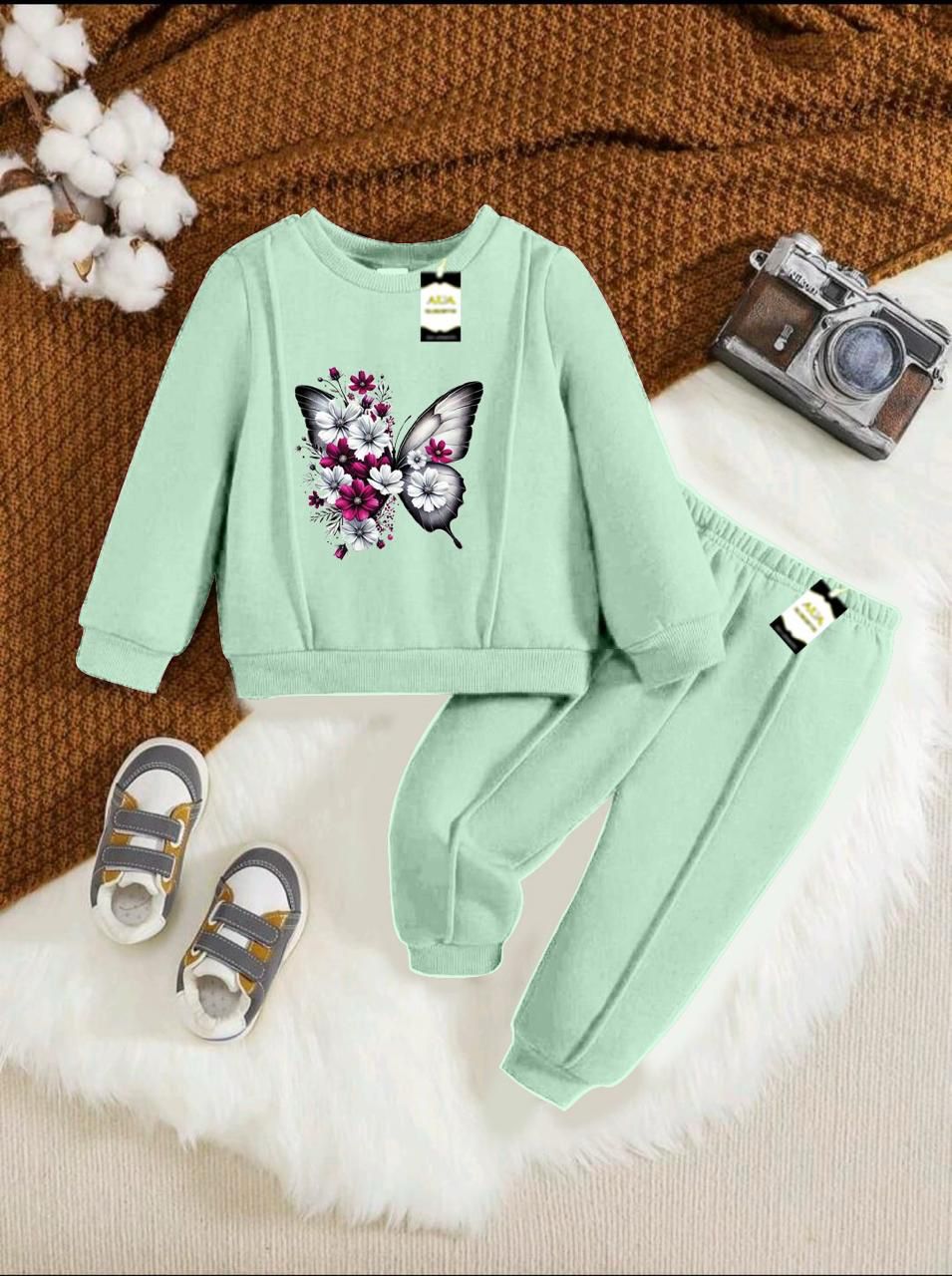 KIDS BUTTERFLY PRINTED TRACKSUIT SWEATSHIRT & TROUSERS