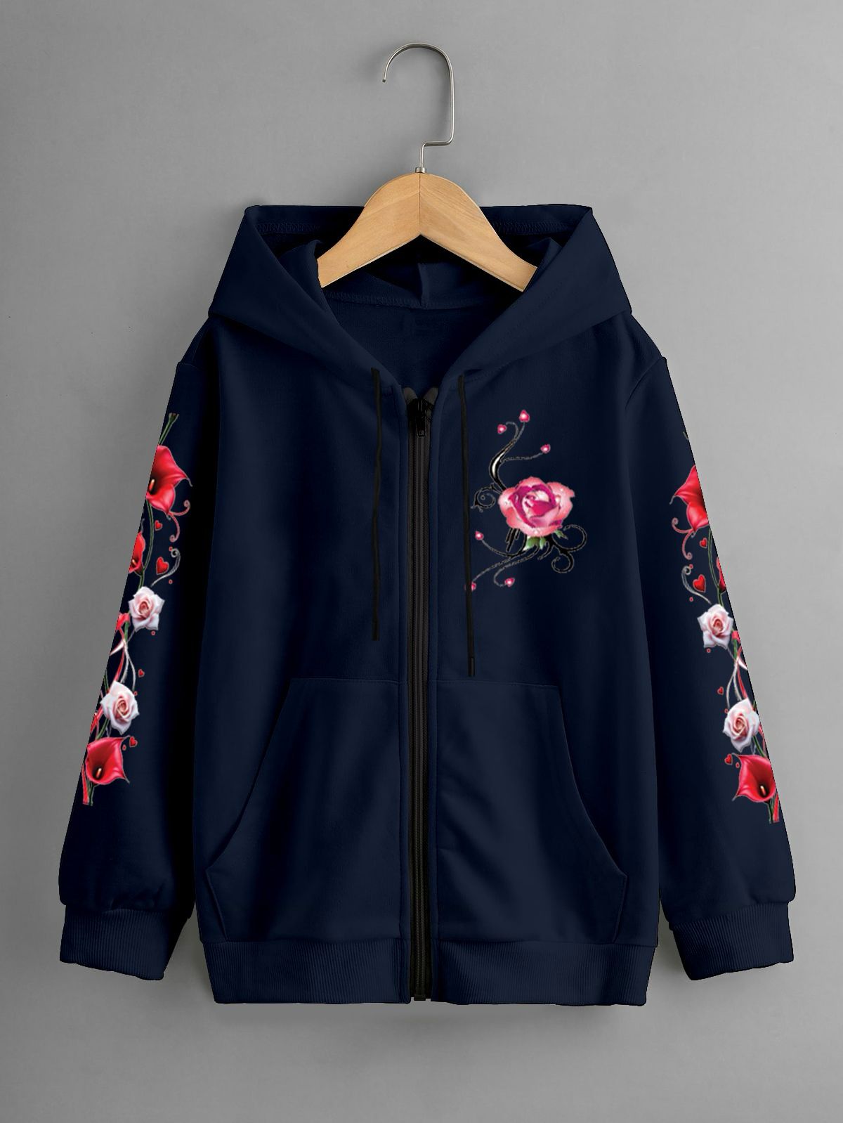 GIRLS PRINTED ZIPPER HOODIE