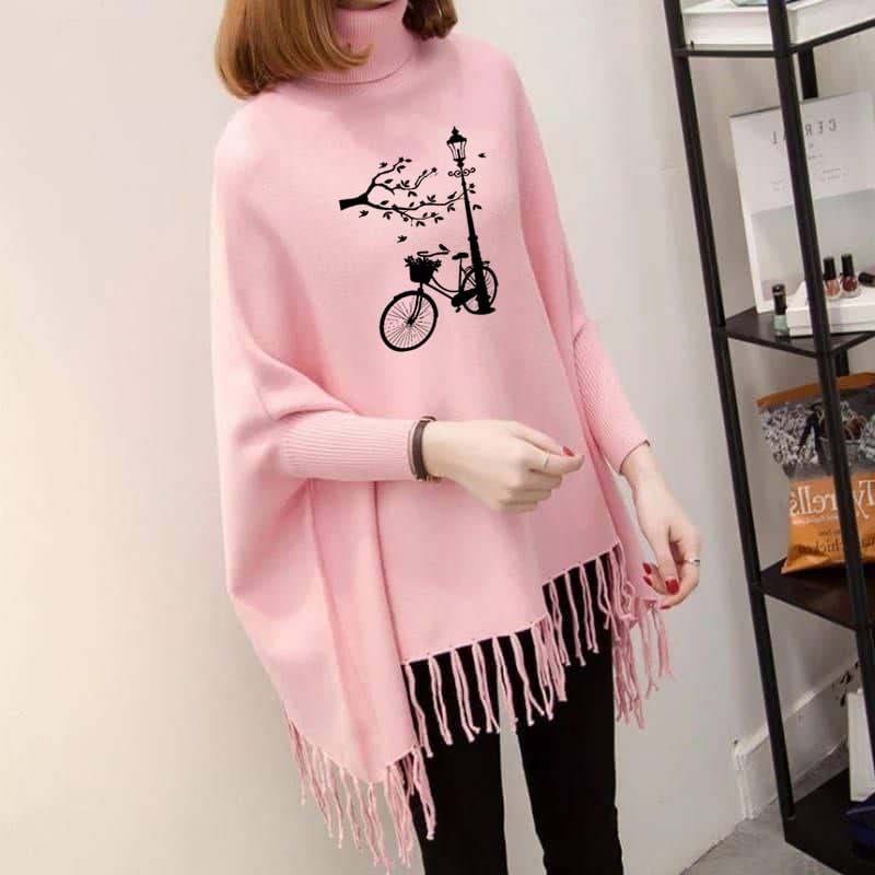 Bicycle Printed Poncho For Women
