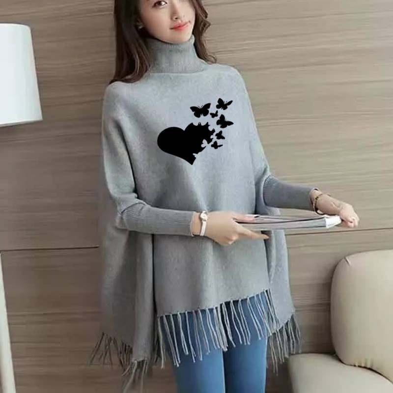 Flying Butterfly Heart Printed Poncho For Women