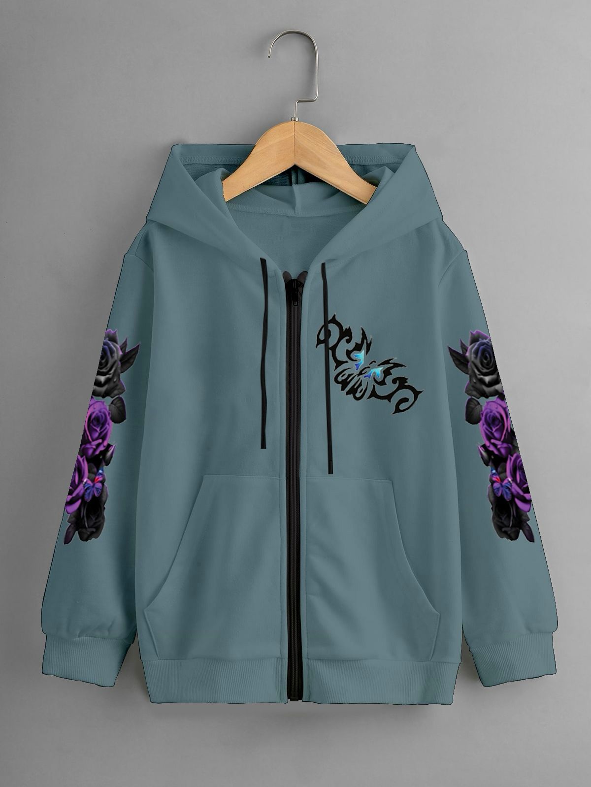 GIRLS PRINTED ZIPPER HOODIE