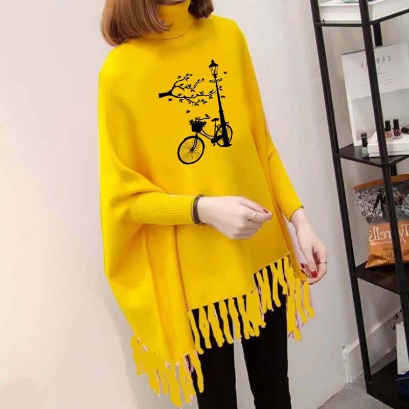 Bicycle Printed Poncho For Women