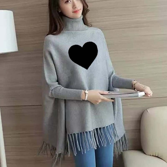 Heart Printed Poncho For Women